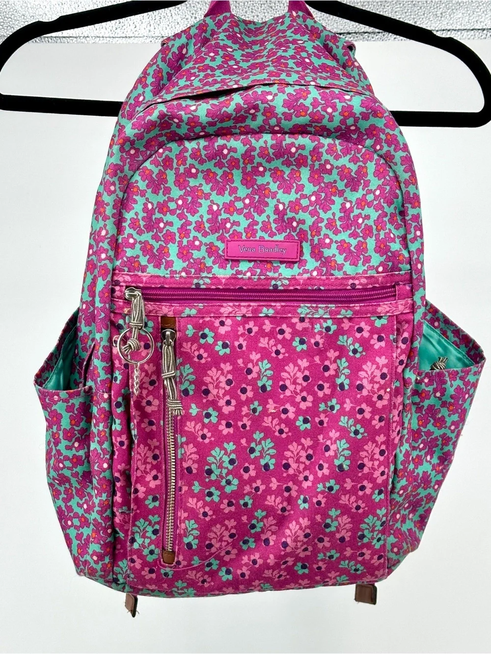 Girls Women Vera Bradley Pink & Teal Floral Backpack Back to School
